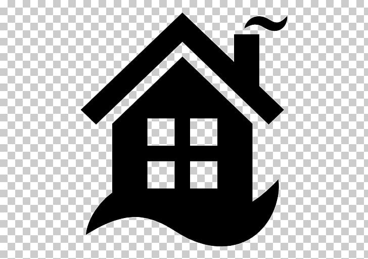 Black silhouette of a house with a chimney and window on a transparent background