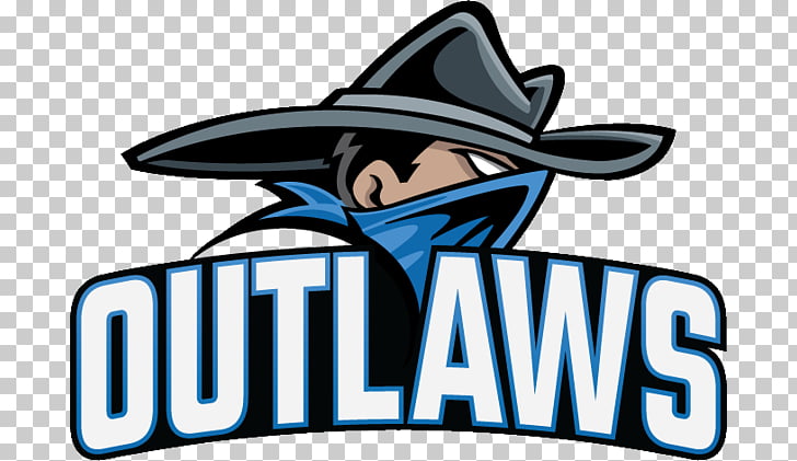 A cartoon-style logo featuring a masked outlaw wearing a black hat and blue bandana, with the word "OUTLAWS" in bold white letters below.