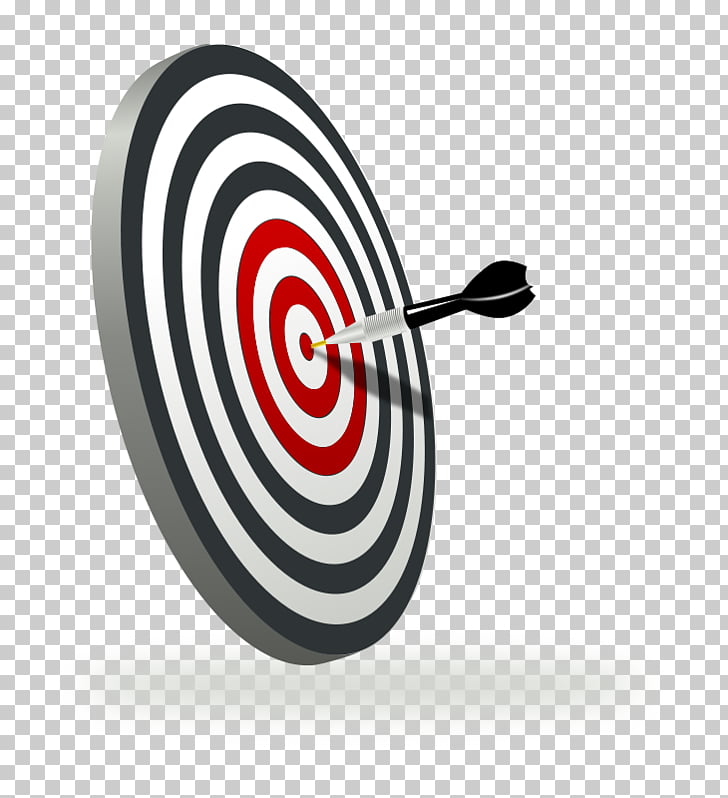 A dartboard with a dart hitting the bullseye, featuring concentric black and white rings and a red center, set against a transparent background.