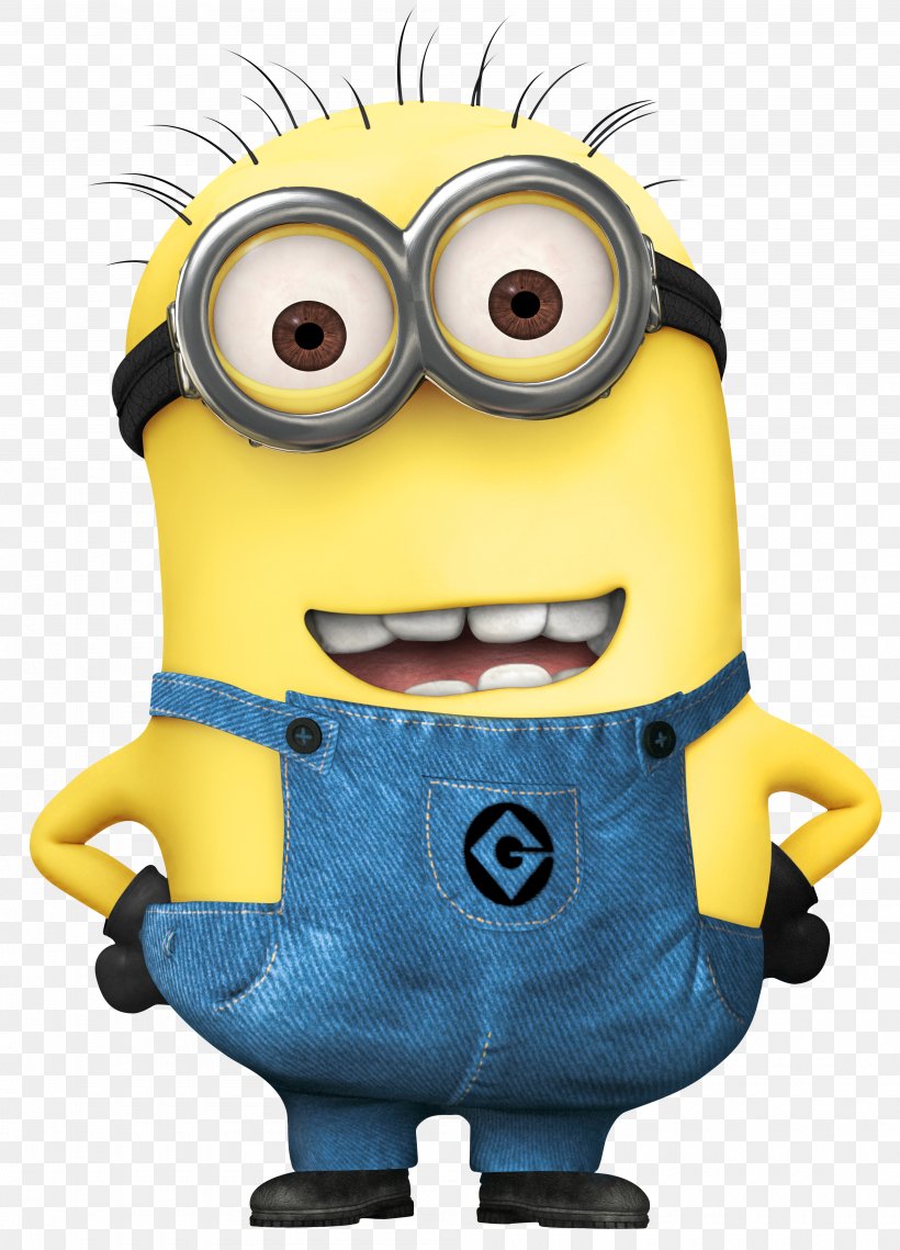 A cheerful Minion character from Despicable Me, wearing blue overalls with a "G" logo, black gloves, and goggles, standing with hands on hips.