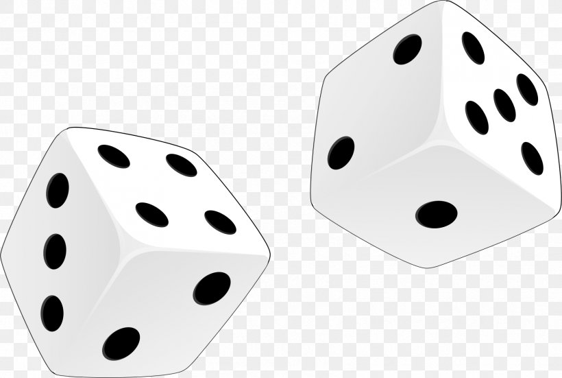 Two white dice with black dots, showing different numbers, on a transparent background.