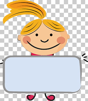 A cartoon girl with blonde hair holding a blank sign.