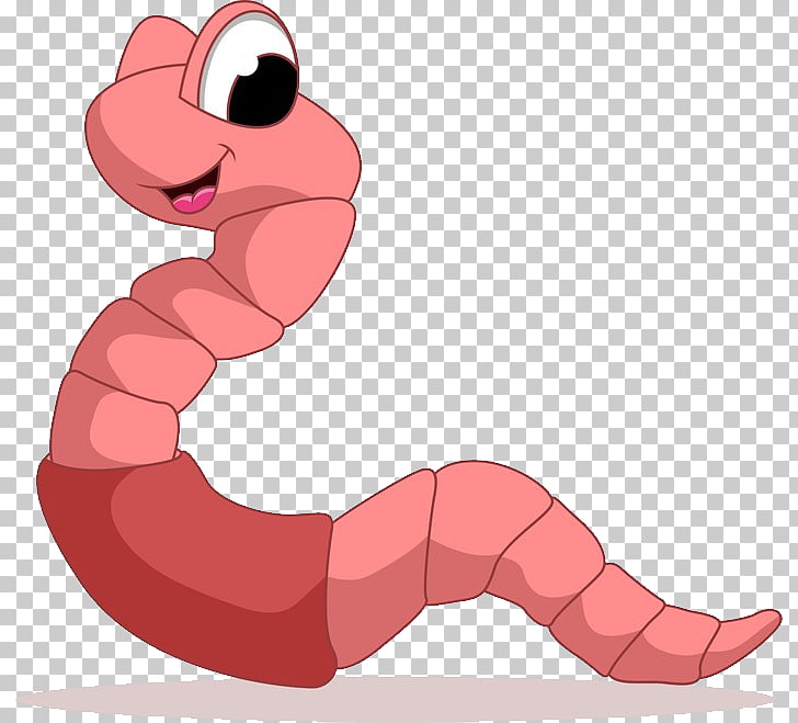 A cheerful pink cartoon worm with a big eye and a smiling face, shown on a transparent background.