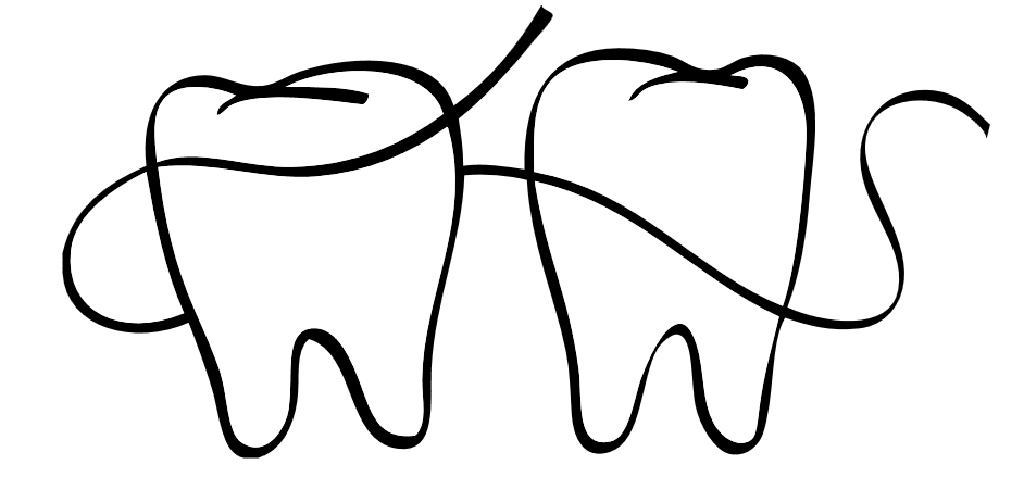 Two stylized tooth illustrations with a playful, hand-drawn design.
