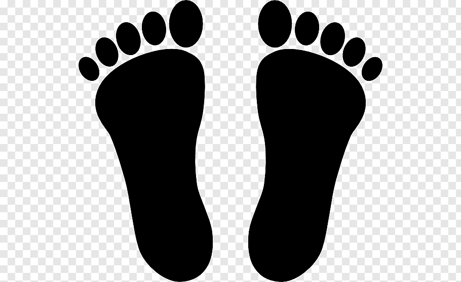 Black silhouette of two footprints on a transparent background