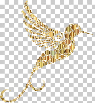 Golden hummingbird made of circular patterns, transparent background