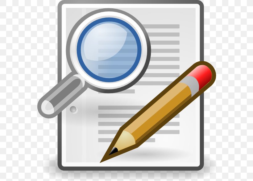 Magnifying glass and pencil over a document, symbolizing editing or proofreading.