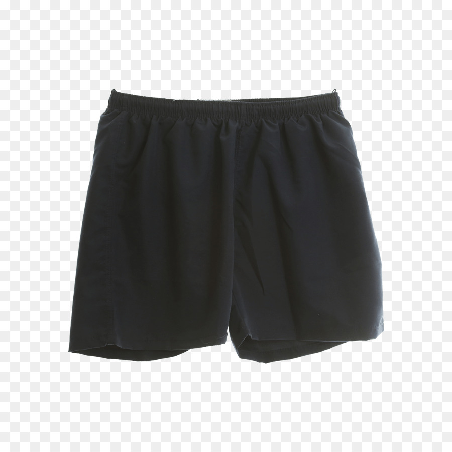 Black athletic shorts with elastic waistband on transparent background