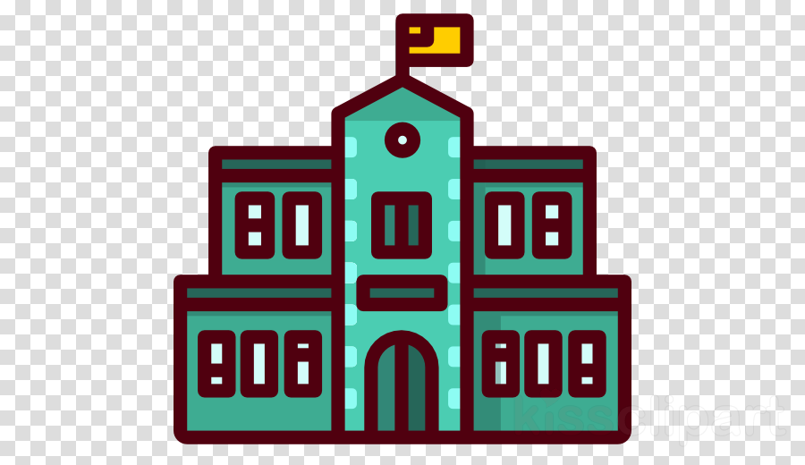 Icon of a green school building with a flag on top, featuring windows and an arched entrance.