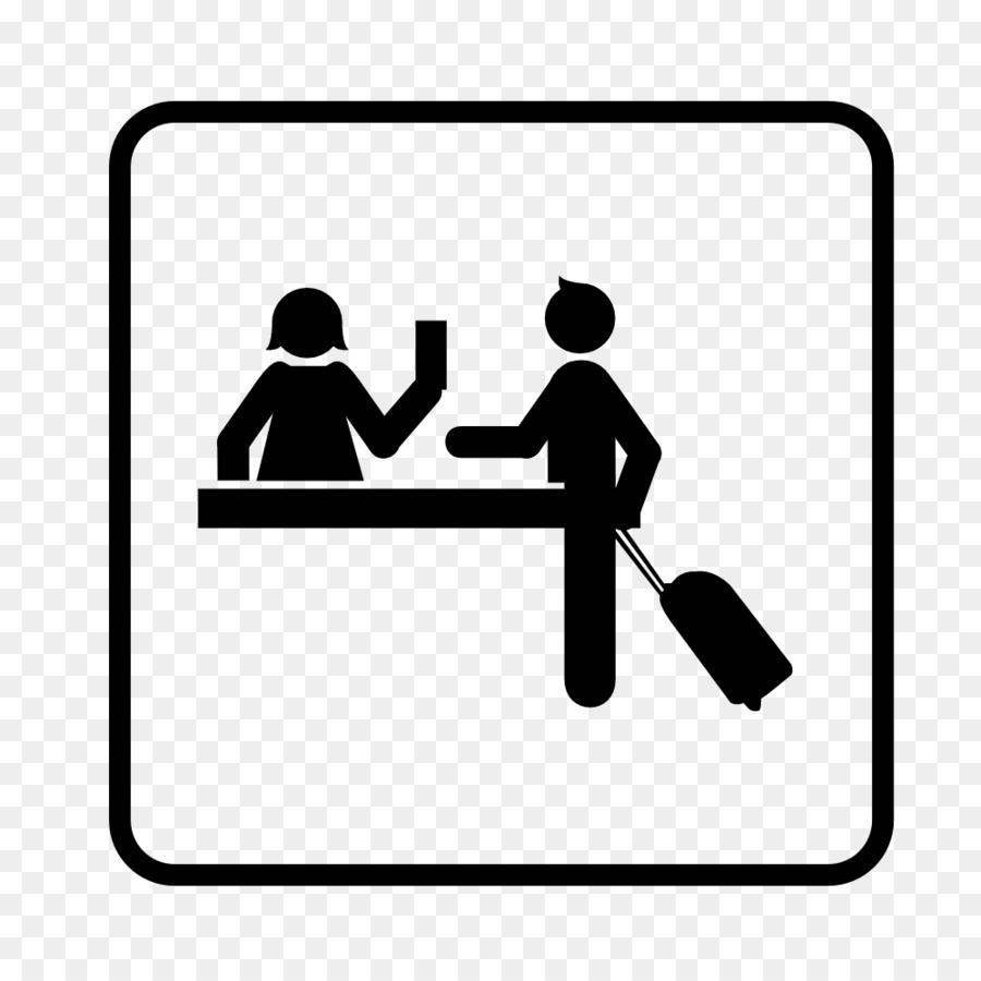 Silhouette of a traveler with luggage at a check-in counter interacting with a staff member.