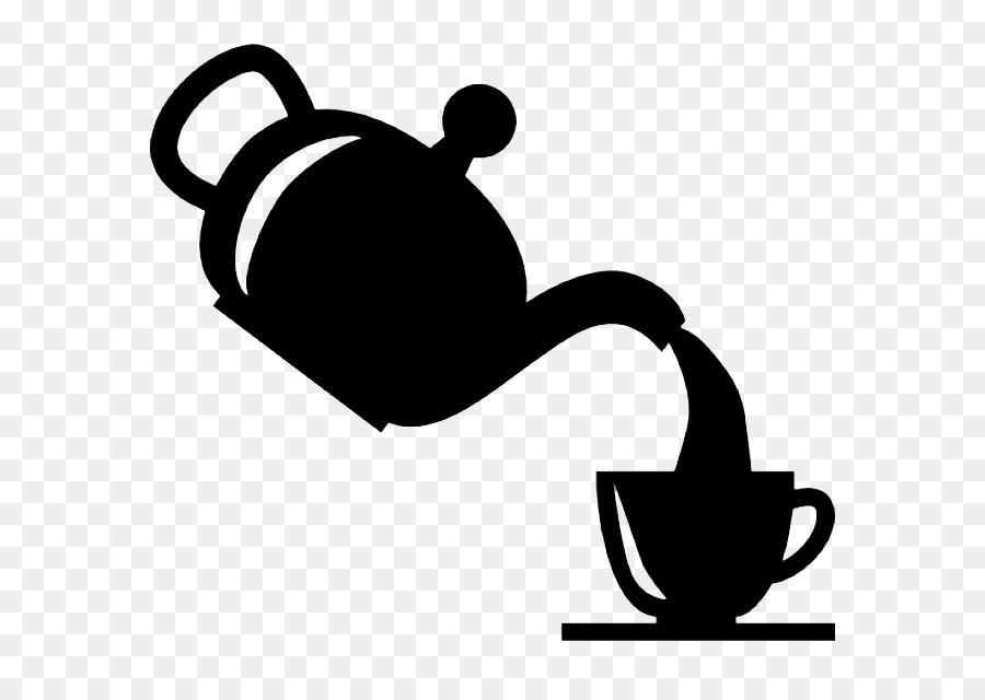 Black silhouette of a teapot pouring tea into a cup on a saucer.