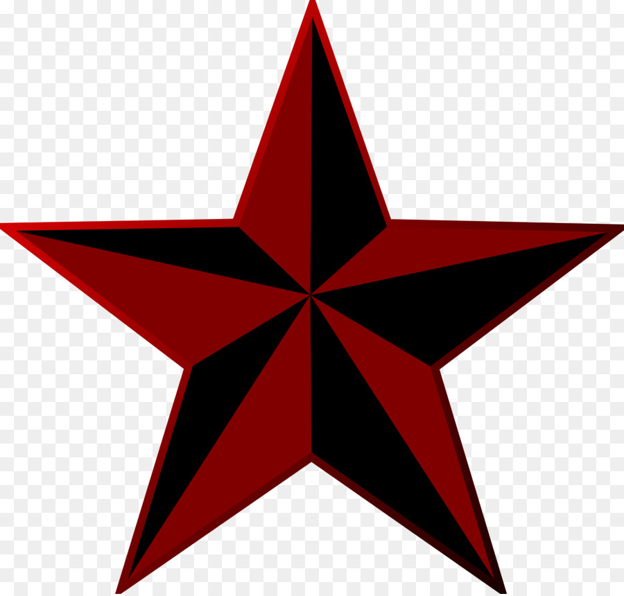Red and black five-pointed star with a 3D effect on a transparent background