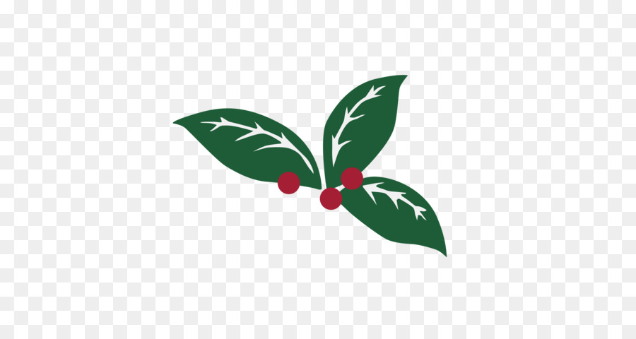 A stylized illustration of a holly branch with three green leaves and three red berries.