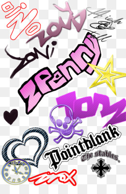 A collage of various graffiti-style logos and designs, including "ZPency," "Pointblank," "The Stables," and other stylized text and symbols like a skull, heart, and star.