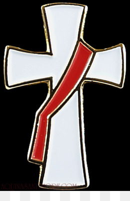 White cross with red diagonal stripe on black background