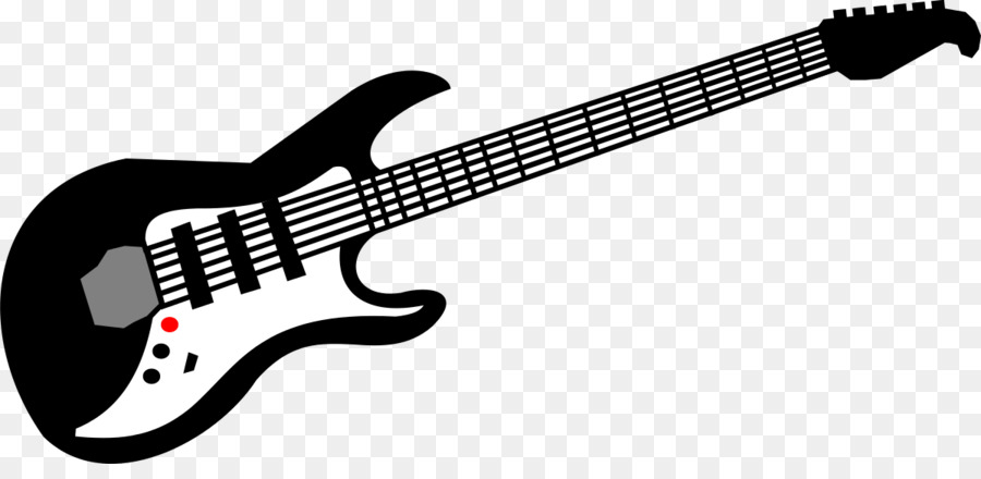 Black and white electric guitar with red pickup detail, stylized clipart design