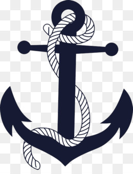 Navy blue anchor with white rope coiled around it, set against a transparent background.