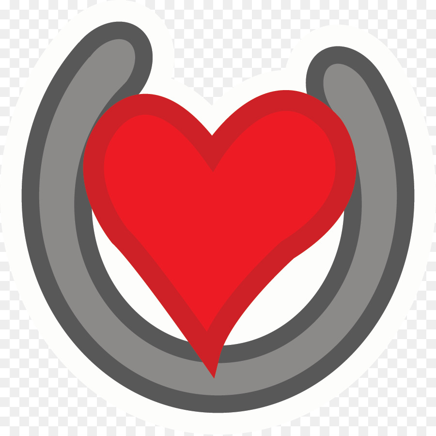 A red heart centered within a gray horseshoe, symbolizing love and good luck.