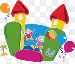 Colorful children's playground with rocket-shaped slides, balloons, and happy kids playing.