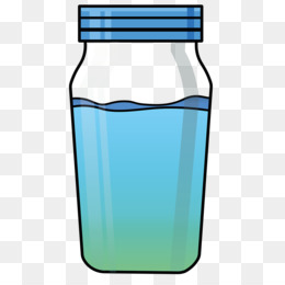 A glass jar with a blue cap filled with blue liquid, shown against a transparent background.