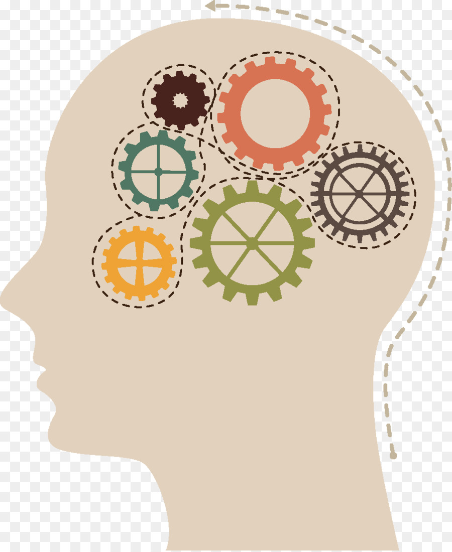 Silhouette of a human head with colorful gears inside, symbolizing thinking or mental processes.