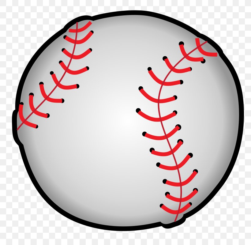 A cartoon-style baseball with red stitching on a white surface, outlined in black.