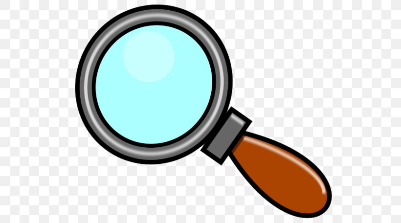 A cartoon-style magnifying glass with a wooden handle and a silver rim, set against a transparent background.