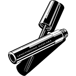 Black and white illustration of a lengthening mascara tube with wand applicator.