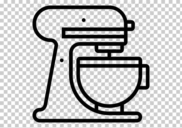 Black and white line drawing of a stand mixer on a transparent background