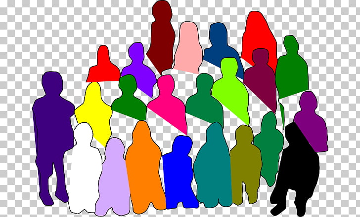 Colorful silhouettes of people standing together in a group.