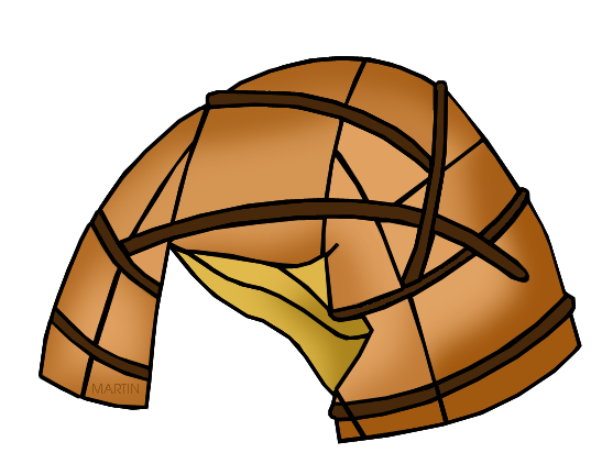 A cartoon illustration of a brown, segmented helmet with a yellow interior and dark straps.