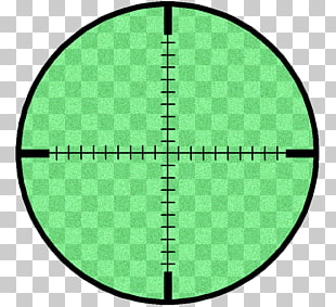 Green crosshair reticle with black grid lines on a checkered background
