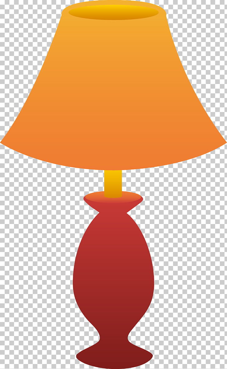 Orange lamp with red base and yellow stem on transparent background
