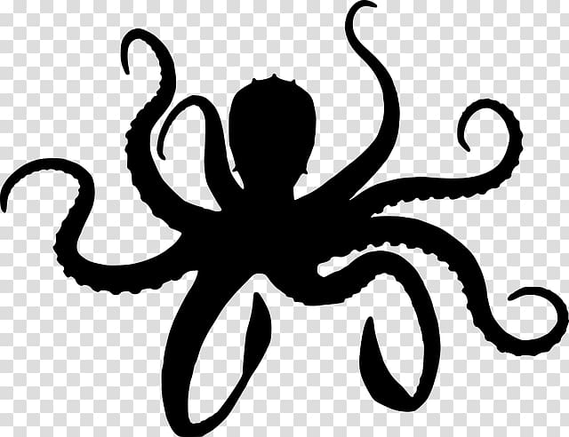 Black octopus silhouette on transparent background