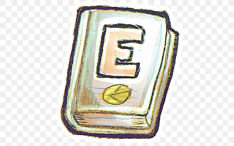 A colorful illustration of a book with a large letter "E" on the cover and a golden coin below it.