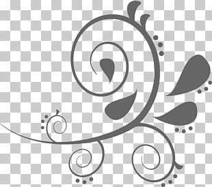 Decorative gray swirls and leaf motifs on transparent background