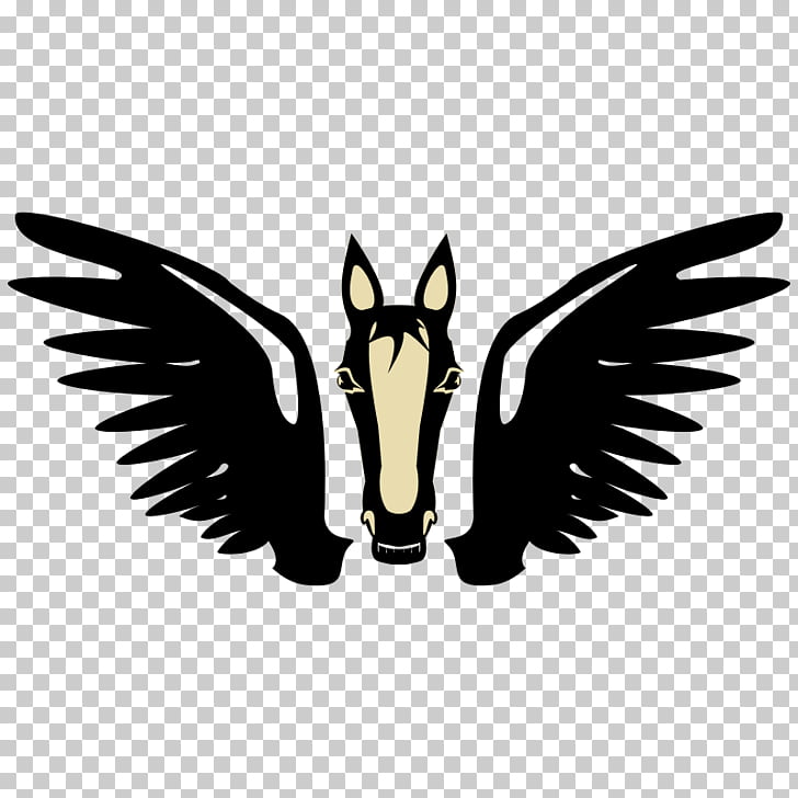 A stylized black and beige Pegasus logo with outstretched wings on a transparent background.