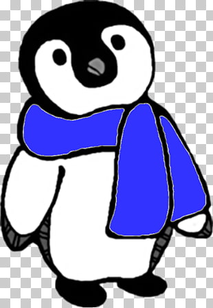 A cartoon penguin wearing a blue scarf, standing against a transparent background.
