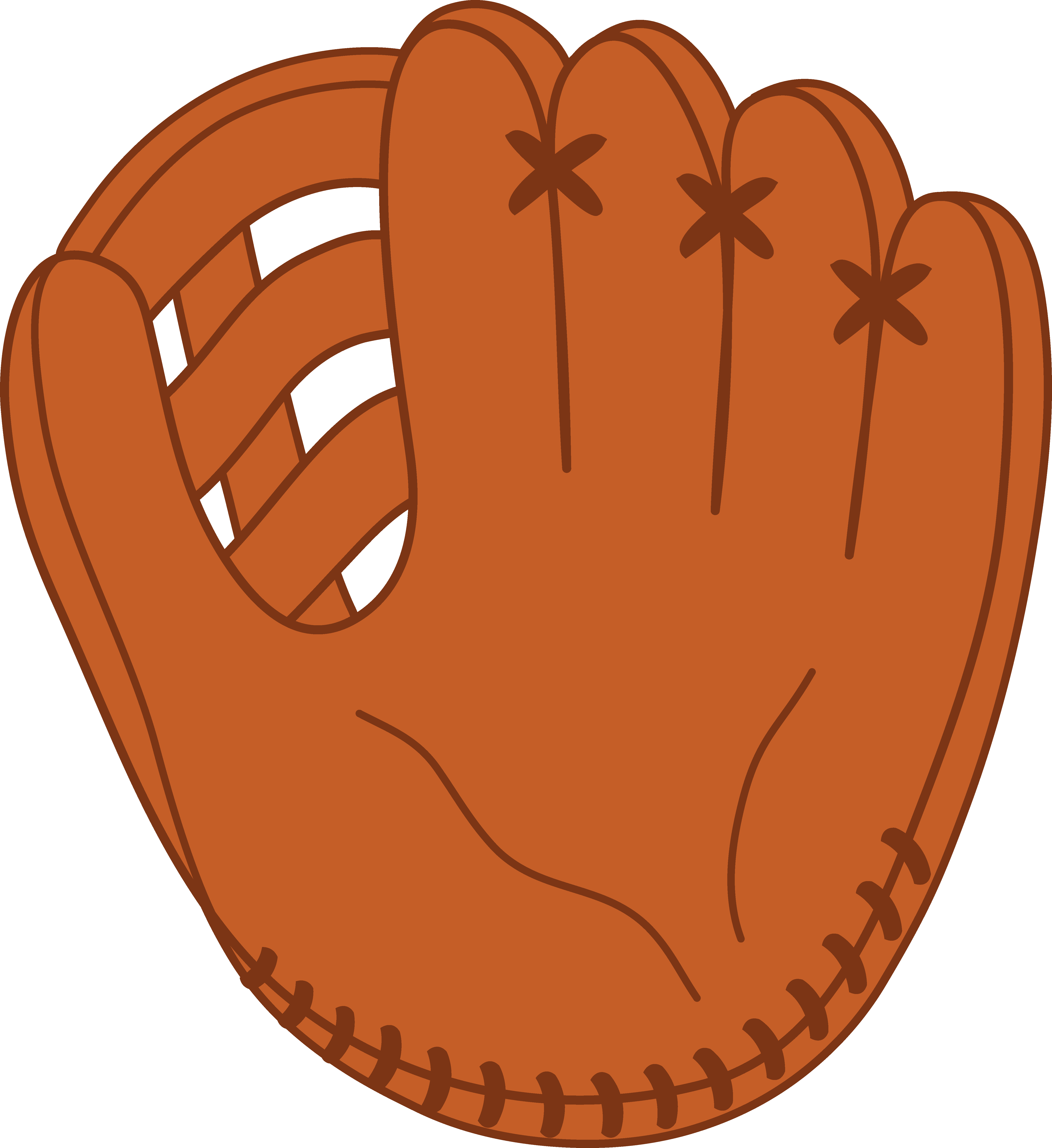 Brown baseball glove with detailed stitching and finger webbing, viewed from the front.