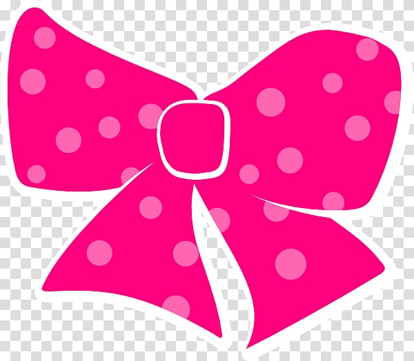 Pink polka dot bow with white outline on transparent background