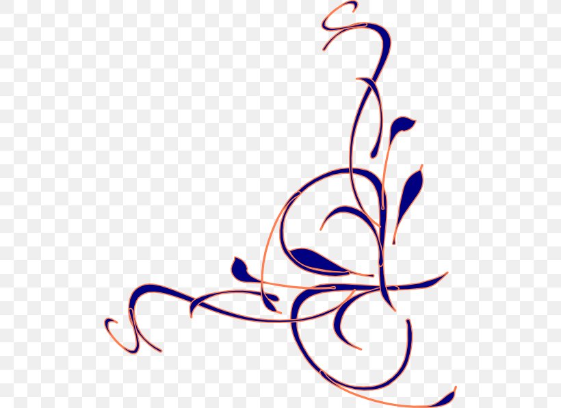 Blue and orange floral vine design on transparent background