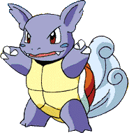 A cartoon depiction of the Pokémon Wartortle, a blue and yellow amphibious creature with a shell and a curled tail.