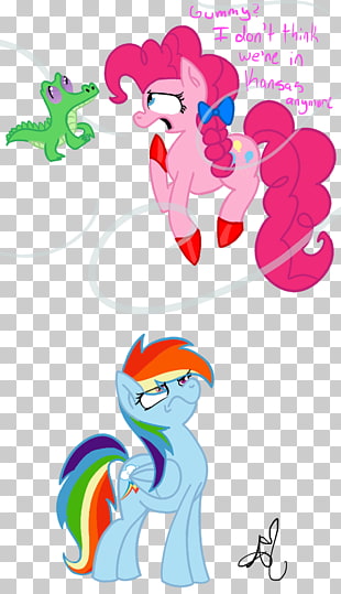 Pinkie Pie and Rainbow Dash in a cartoon-style drawing, with Pinkie Pie looking surprised and Rainbow Dash standing below her, both on a transparent background.