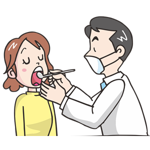 A doctor examining a patient's throat with a tongue depressor.