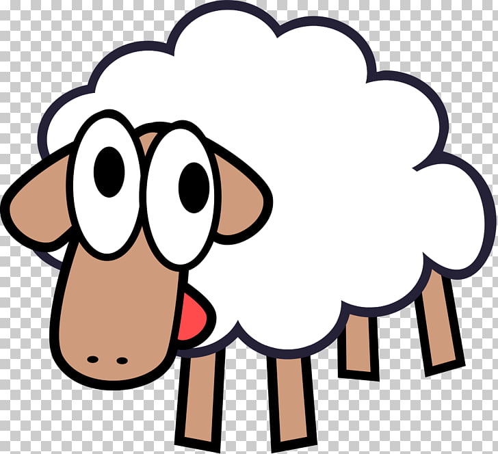 Cartoon sheep with large eyes and fluffy white wool, standing on a transparent background.