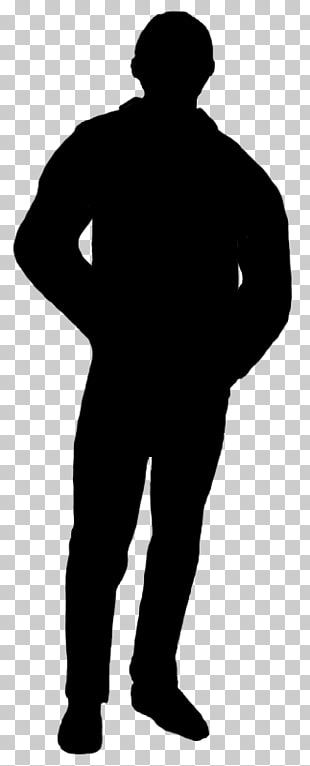 Silhouette of a person standing with hands on hips, wearing a jacket and pants.