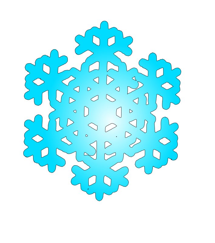 A gradient blue snowflake with a light center and darker edges, featuring a symmetrical six-pointed design with intricate patterns.