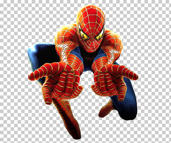 Spider-Man in red and blue suit, crouched and ready to leap, with webbed hands extended.