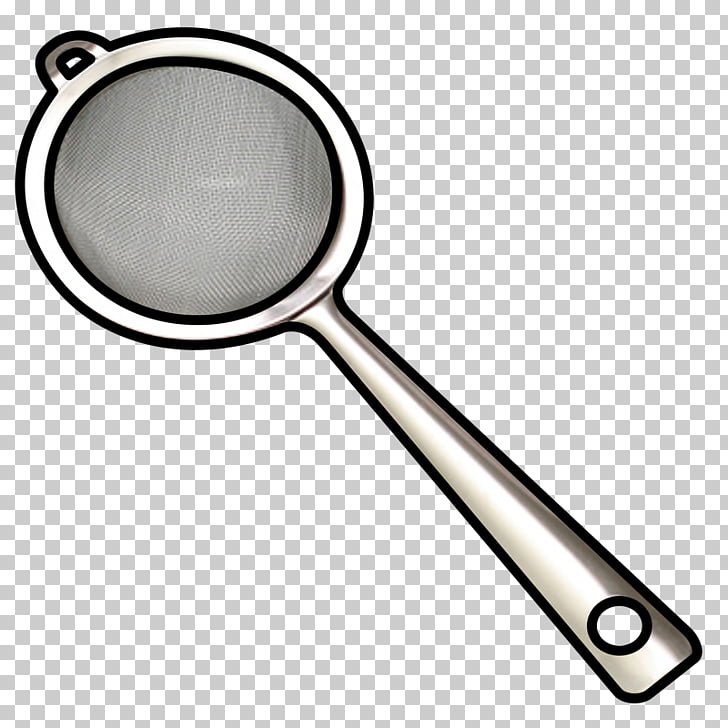 Metal strainer with fine mesh and long handle on transparent background