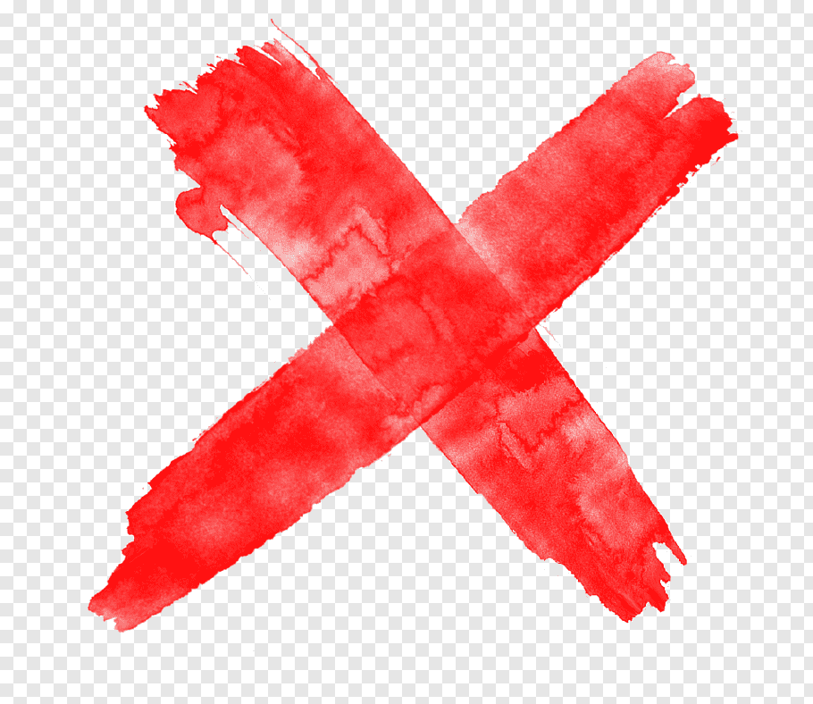 Red watercolor X mark on transparent background